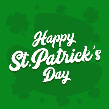 Mutlu Aziz Patrick Günleri tasarım konsepti. El yazısı tipografi vektör çizimi tasarımı. Aziz Patrick leprikonunun şapkası ve yonca logosu şablonu.