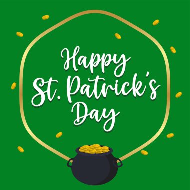 Mutlu Aziz Patrick Günleri tasarım konsepti. El yazısı tipografi vektör çizimi tasarımı. Aziz Patrick leprikonunun şapkası ve yonca logosu şablonu.