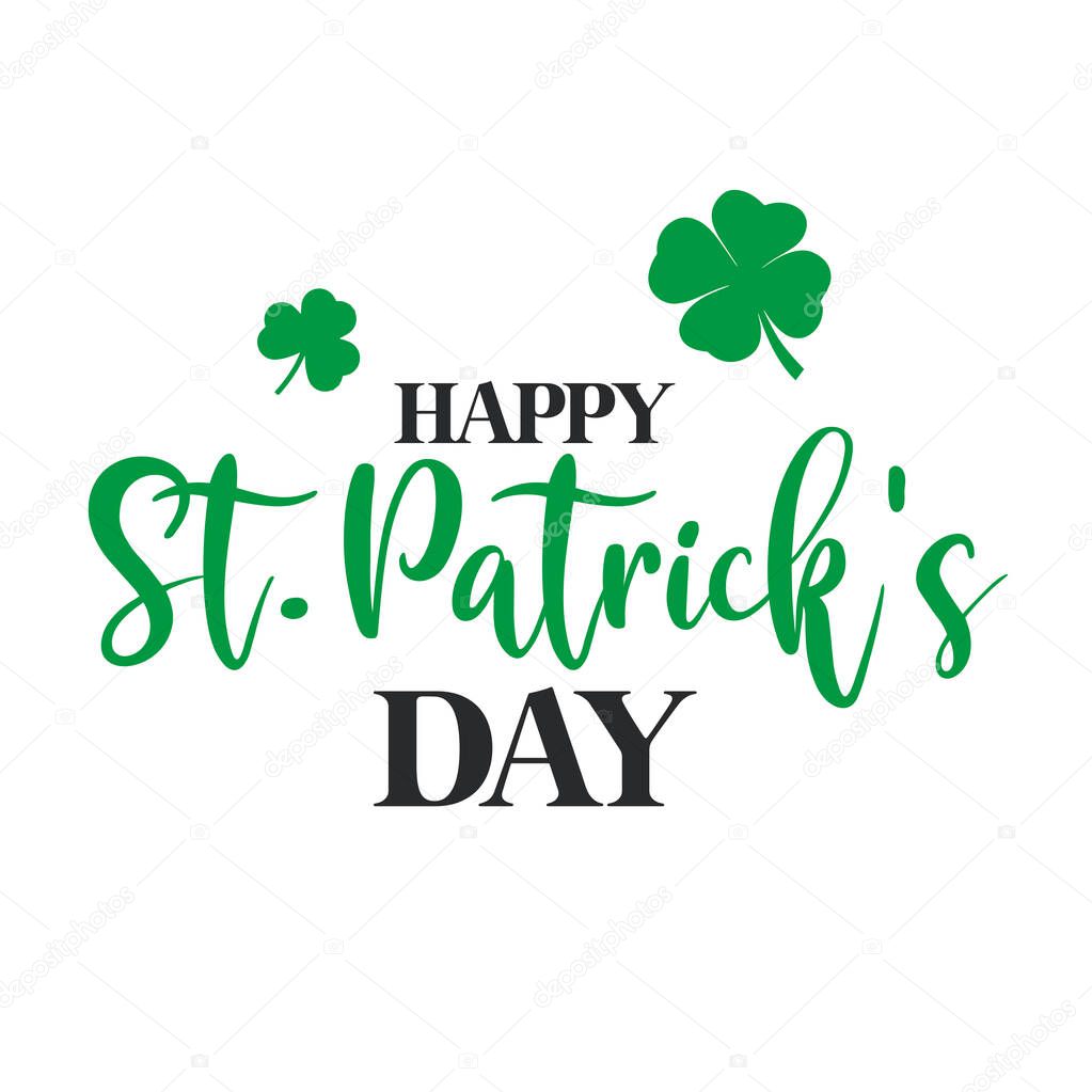 Happy Saint Patrick's day lettering design concept. Handwritten typography vector illustration design. St. Patricks leprechaun`s hat and clover logo template.
