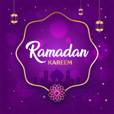 Ramazan Kareem. İslam bayramı davetiye tasarım şablonu. Ramazan Mübarek 'in sembolü. Arapça kaligrafi.