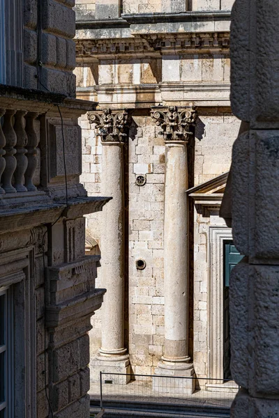Beautiful, artistic details are sculpted into the Old Town buildngs of Dubrovnik in Croatia