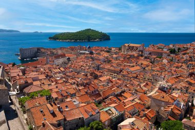 Lokrum Island stands out when looking south from the elevated  Old Town Wall of Dubrovnik, Croatia