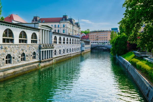 Fading Afternoon Light Ljubljanica River Canal Historic District Ljubljana — Stock Photo, Image