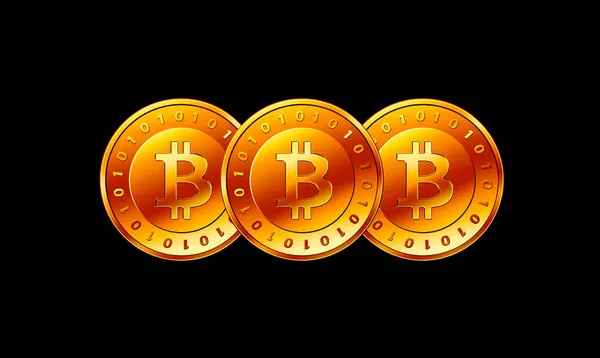 Webla Imagen Moneda Virtual Bitcoin Sobre Fondo Negro —  Fotos de Stock