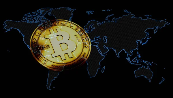 Webla Imagen Moneda Virtual Bitcoin Sobre Fondo Negro — Foto de Stock