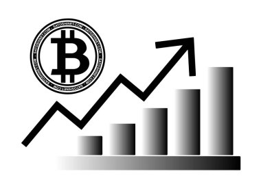 Beyaz arka planda bir grafik tablosu ve bitcoin logosu var. resimlerComment.