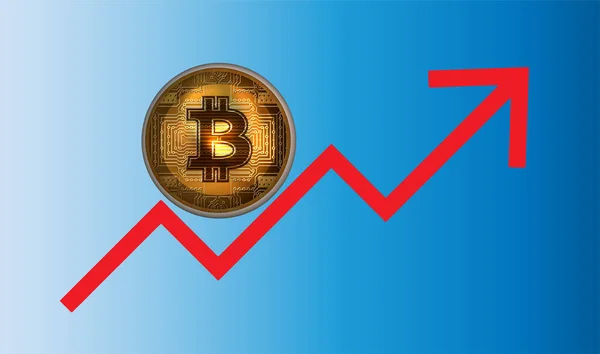 Una Imagen Moneda Virtual Bitcoin Sobre Fondo Azul Ilustraciones — Foto de Stock