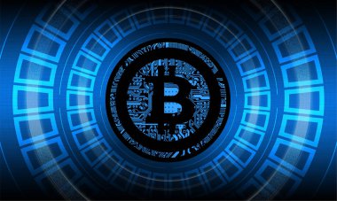 Dijital arkaplandaki bitcoin logosunun görüntüleri. 3d illüstrasyon.