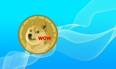 Mavi arkaplandaki bir dogecoin sanal para birimi resmi. resimlerComment.