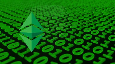 dijital arka planda ethereum sanal para birimi resimleri. 3d illüstrasyon.