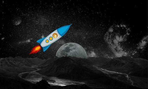 Imagen Cohete Con Logotipo Shiba Inu Fondo Del Espacio Ilustraciones — Foto de Stock