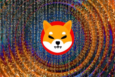 Dijital arkaplanda shiba sanal para birimi görüntüleri. 3d illüstrasyon.