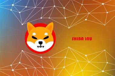 Shiba renkli arka planda sanal para birimi görselleri. 3d illüstrasyon.