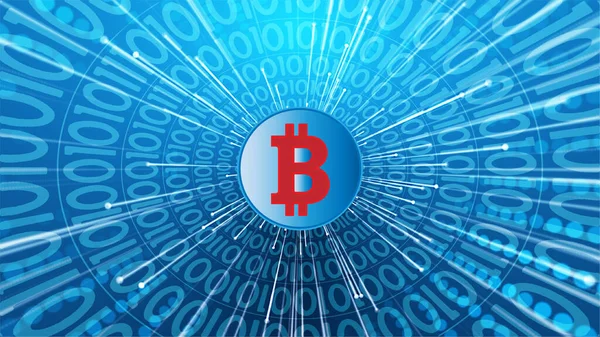 Bitcoin Imágenes Moneda Virtual Sobre Fondo Geométrico Ilustraciones —  Fotos de Stock