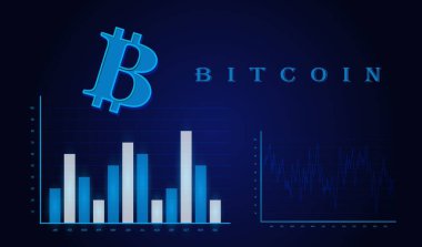 Dijital arkaplanda bitcoin sanal para birimi görüntüleri. 3d illüstrasyon.