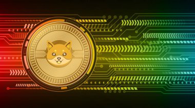 soyut arkaplanda floki sanal para birimi resimleri. 3d çizimler.