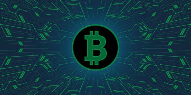 Dijital arkaplanda bitcoin sanal para birimi görüntüleri. 3d illüstrasyon.