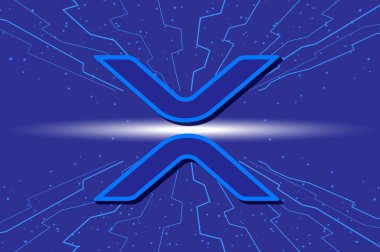 Soyut arkaplanda sanal para birimi logosu var. 3d illüstrasyon.