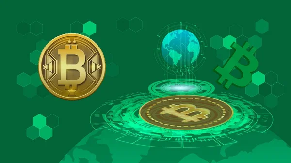 Afbeeldingen Van Het Bitcoin Logo Een Digitale Achtergrond Illustraties — Stockfoto