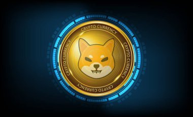 Shiba renkli arka planda sanal para birimi görselleri. 3d illüstrasyon.