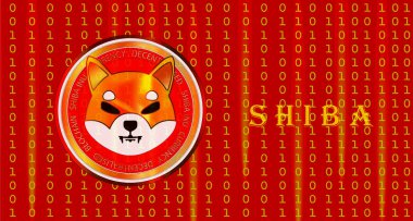 Shiba renkli arka planda sanal para birimi görselleri. 3d illüstrasyon.