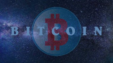 Dijital arkaplanda bitcoin sanal para birimi görüntüleri. 3d illüstrasyon.