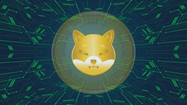 Shiba renkli arka planda sanal para birimi görselleri. 3d illüstrasyon.