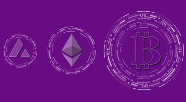 avalanche, ethereum and bitcoin virtual currency views. 3d drawings.