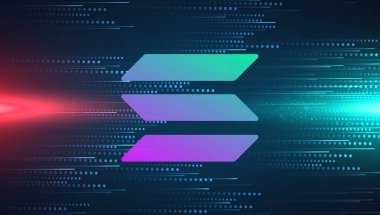 Solana sanal para biriminin dijital arkaplandaki görüntüsü. 3d çizimler.