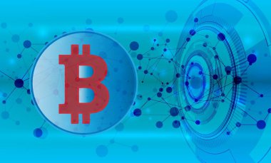 Dijital arkaplandaki bitcoin logosunun görüntüleri. 3d illüstrasyon.