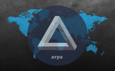 Sanal para birimi arpaChain 'in dijital arkaplandaki görüntüsü. 3d çizimler.