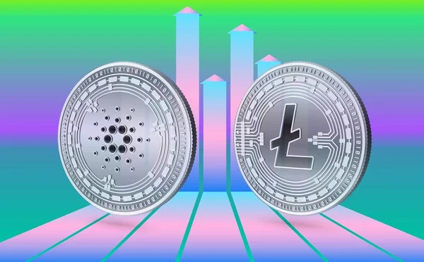 Litecoinとカルダノ仮想通貨画像 3Dイラスト — ストック写真