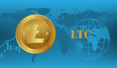 Litoin sanal para birimi görüşleri. 3d çizimler.