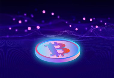 Dijital arkaplandaki bitcoin logosunun görüntüleri. 3d illüstrasyon.