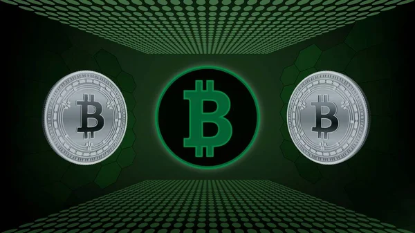 Dijital Arkaplandaki Bitcoin Logosunun Görüntüleri Illüstrasyon — Stok fotoğraf