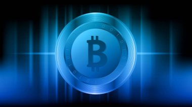 Dijital arkaplandaki bitcoin logosunun görüntüleri. 3d illüstrasyon.