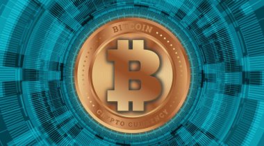 Dijital arkaplandaki bitcoin logosunun görüntüleri. 3d illüstrasyon.