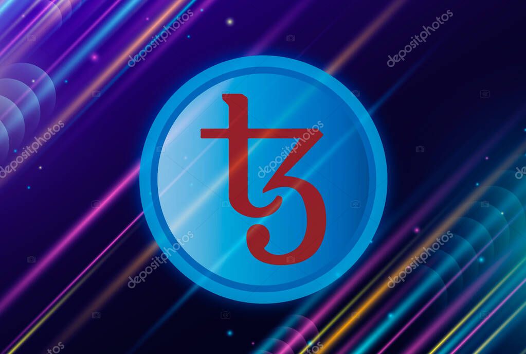 Tezos virtual currency images. 3d drawings.