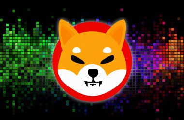 Shiba renkli arka planda sanal para birimi görselleri. 3d illüstrasyon.