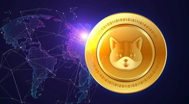 Shiba renkli arka planda sanal para birimi görselleri. 3d illüstrasyon.