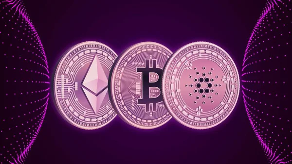Bitcoin Ethereum Und Cardano Virtuelle Währung Ansichten Zeichnungen — Stockfoto
