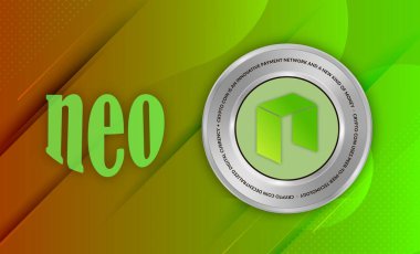 Neo sanal para biriminin dijital arkaplandaki görüntüsü. 3d çizimler.