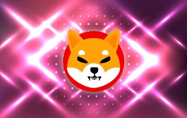 Shiba renkli arka planda sanal para birimi görselleri. 3d illüstrasyon.