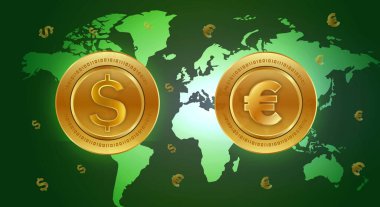 Dolar ve Avro ikonları. 3d illüstrasyon.