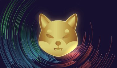 Shiba renkli arka planda sanal para birimi görselleri. 3d illüstrasyon.