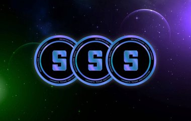 Soyut arkaplanda sanal para birimi logosu var. 3d illüstrasyon.