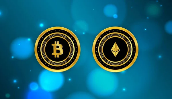 Bilder Der Virtuellen Währung Bitcoin Und Ethereum Abbildungen — Stockfoto
