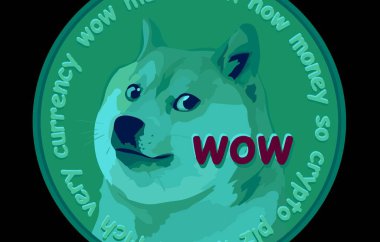 Siyah arka planda bir dogecoin maskotu ve sanal para birimi görüntüsü. resimlerComment.
