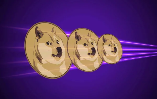 Талісман Dogecoin Віртуальне Валютне Зображення Чорному Тлі Ілюстрації — стокове фото
