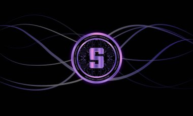 Soyut arkaplanda sanal para birimi logosu var. 3d illüstrasyon.
